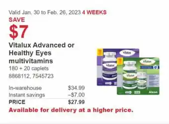 Costco Vitalux Advanced or Healthy Eyes Multivitamins 180 + 20 Capsules offer