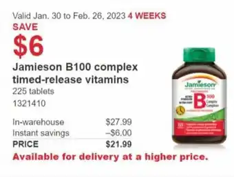 Costco Jamieson B100 Complex Timed-Release Vitamins 225 Tablets offer