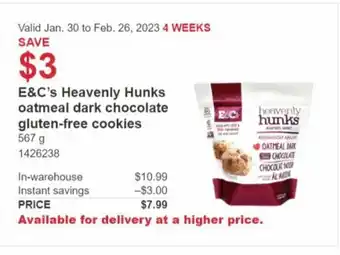 Costco E & C's Heavenly Hunks Oatmeal Dark Chocolate Gluten-Free Cookies 567g offer