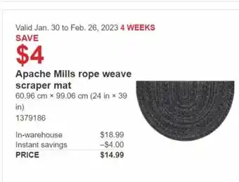 Costco Apache Mills Rope Weave Scraper Mat offer