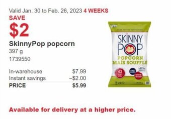 Costco SkinnyPop Popcorn 397g offer