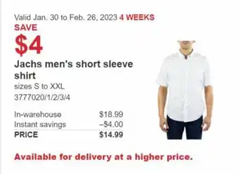 Costco Jachs Men's Short Sleeve Shirt offer