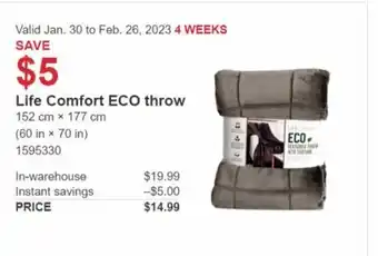 Costco Life Comfort ECO Throw 152cm x 177cm offer