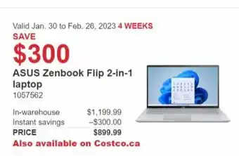 Costco Asus Zenbook Flip 2in1 Laptop offer
