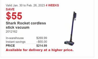Costco Shark Rocket Cordless Stick Vacuum offer