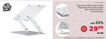 Shopper+ Ergonomic multi-angle height adjustable aluminum laptop riser with heat vent - primecables offer