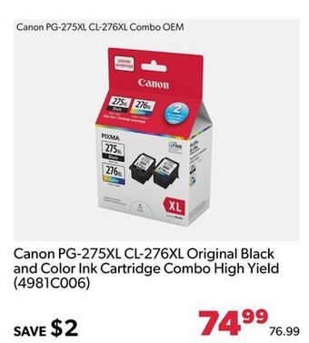 Shopper+ Canon pg-275xl cl-276xl original black and color ink cartridge combo high yield (4981c006) offer