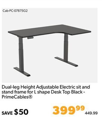 Shopper+ Dual-leg height adjustable electric sit and stand frame for l shape desk top black - primecables offer