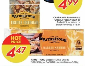 Sobeys Armstrong cheese 400g, shreds 300-320g or saputo mozzarellissima 500g offer
