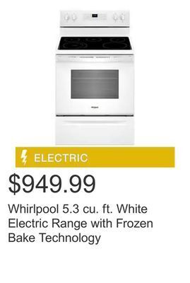 Costco Whirlpool 5.3 cu. ft. white electric range with frozen bake technology offer