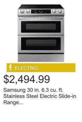 Costco Samsung 30 in. 6.3 cu. ft. stainless steel electric slide-in range with flex duo and air fryer offer