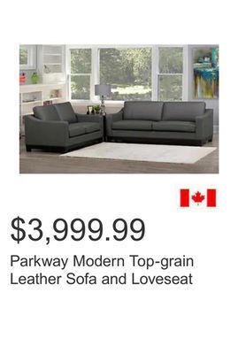 Costco Parkway modern top-grain leather sofa and loveseat offer