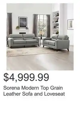Costco Sorena modern top grain leather sofa and loveseat offer