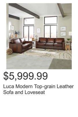 Costco Luca modern top-grain leather sofa and loveseat offer