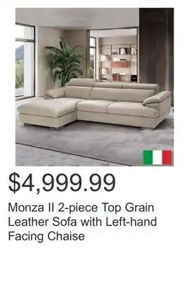 Costco Monza ii 2-piece top grain leather sofa with left-hand facing chaise offer