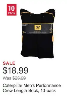 Costco Caterpillar men's performance crew length sock, 10-pack offer