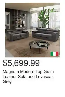 Costco Magnum modern top grain leather sofa and loveseat, grey offer