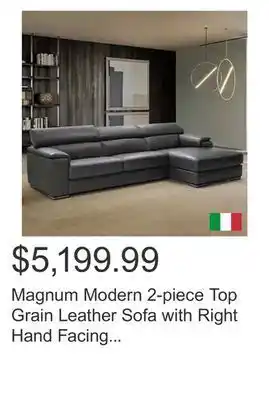 Costco Magnum modern 2-piece top grain leather sofa with right hand facing chaise, grey offer