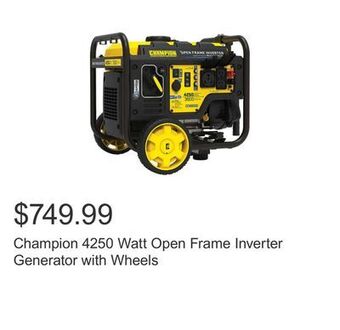 Costco Champion 4250 watt open frame inverter generator with wheels offer