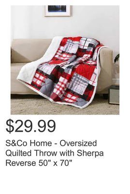 Costco S&co home - oversized quilted throw with sherpa reverse 50" x 70" offer