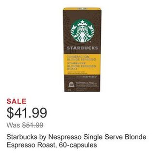 Costco Starbucks by nespresso single serve blonde espresso roast, 60-capsules offer