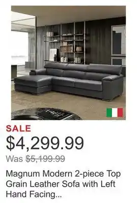 Costco Magnum modern 2-piece top grain leather sofa with left hand facing chaise, grey offer
