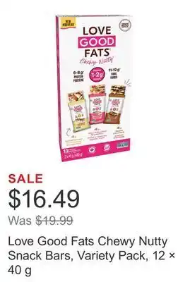 Costco Love good fats chewy nutty snack bars, variety pack, 12 × 40 g offer