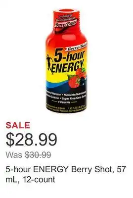 Costco 5-hour energy berry shot, 57 ml, 12-count offer