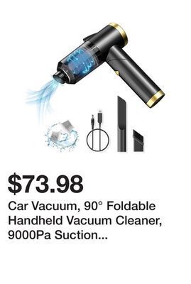 Newegg Car vacuum, 90° foldable handheld vacuum cleaner, 9000pa suction mini car vacuum with led light, portable car vacuum cordless offer