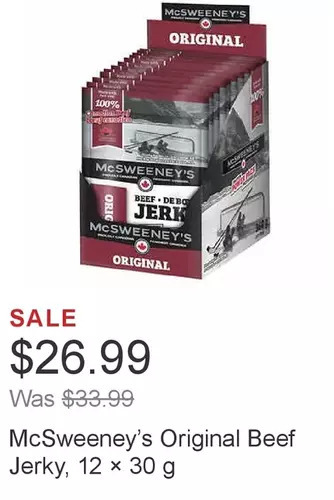 Costco Mcsweeney’s original beef jerky, 12 × 30 g offer