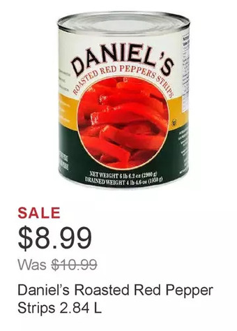 Costco Daniel’s roasted red pepper strips 2.84 l offer