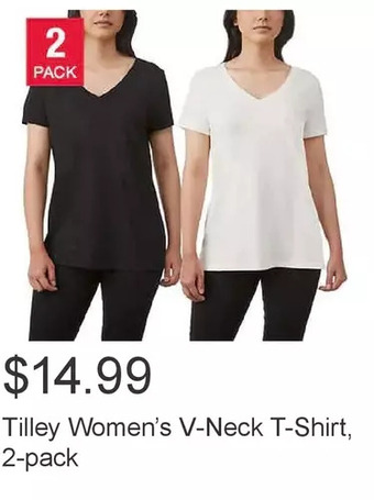 Costco Tilley women’s v-neck t-shirt, 2-pack offer