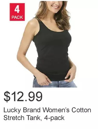 Costco Lucky brand women’s cotton stretch tank, 4-pack offer