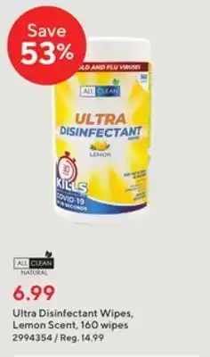 Staples All clean ultra disinfectant wipes lemon scent, 160 wipes offer