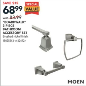 Lowe's Moen "boardwalk" 3-piece bathroom accessory set offer