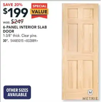 Lowe's Metrie 6-panel interior slab door 30" offer