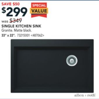 Lowe's Allen + roth single kitchen sink 33" x 22" offer