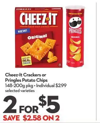Longo's Cheez-it crackers or pringles potato chips offer