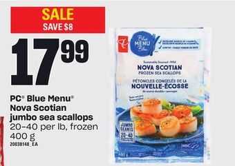 Loblaws Pc® blue menu nova scotian jumbo sea scallops, 20-40 per lb, 400 g offer