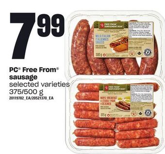 Loblaws Pc® free from® sausage, 375/500 g offer
