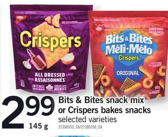 Fortinos Bits & bites snack mix or crispers bakes snacks, 145 g offer