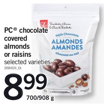 Fortinos Pc® chocolate covered almonds or raisins, 700/908 g offer