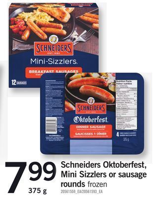 Fortinos Schneiders oktoberfest, mini sizzlers or sausage rounds, 375 g offer