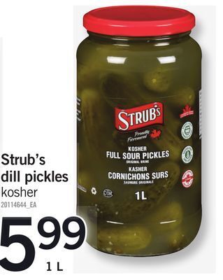 Fortinos Strub's dill pickles, 1 l offer