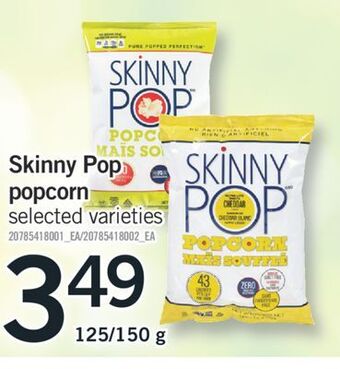 Fortinos Skinny pop popcorn, 125/150 g offer