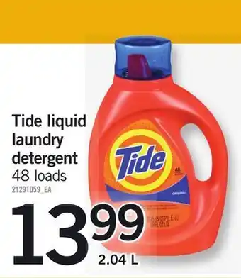 Fortinos Tide liquid laundry detergent, 48 loads offer