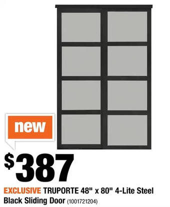 Home Depot Hdc 48" x 80" 4-lite steel black sliding door offer