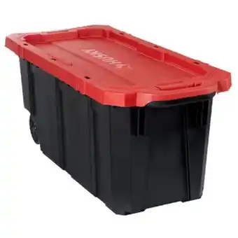 Home Depot Husky latch and stack totes in black/red 170l offer