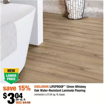 Home Depot Lifeproof 12mm whiskey oak water-resistant laminate flooring offer