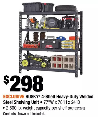 Home Depot Husky 4-shelf heavy-duty welded steel shelving unit offer